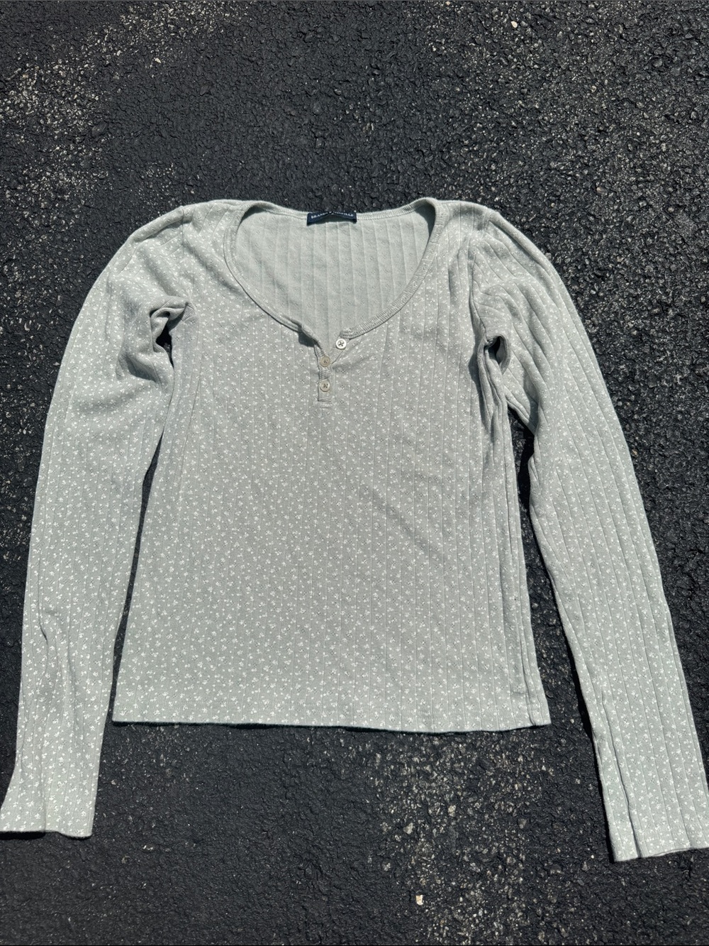 Brandy Melville Light Gray with white  Long Sleeve Henley Top OS